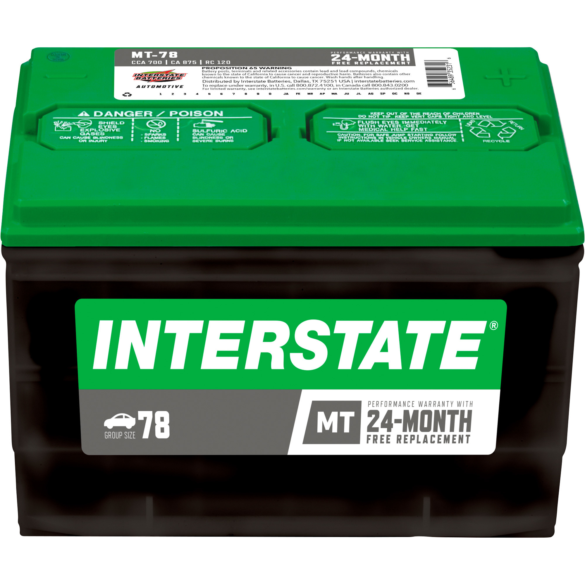Interstate Batteries Automotive Battery, Group Size 78, 12 Volt, Sealed Lead Acid, Model# MT-78